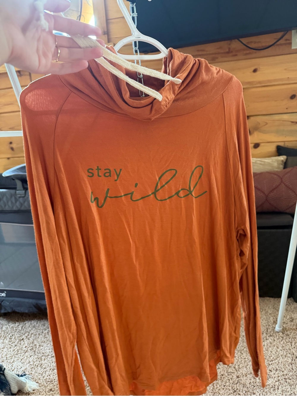 Rust Orange Hooded Tee "stay wild"